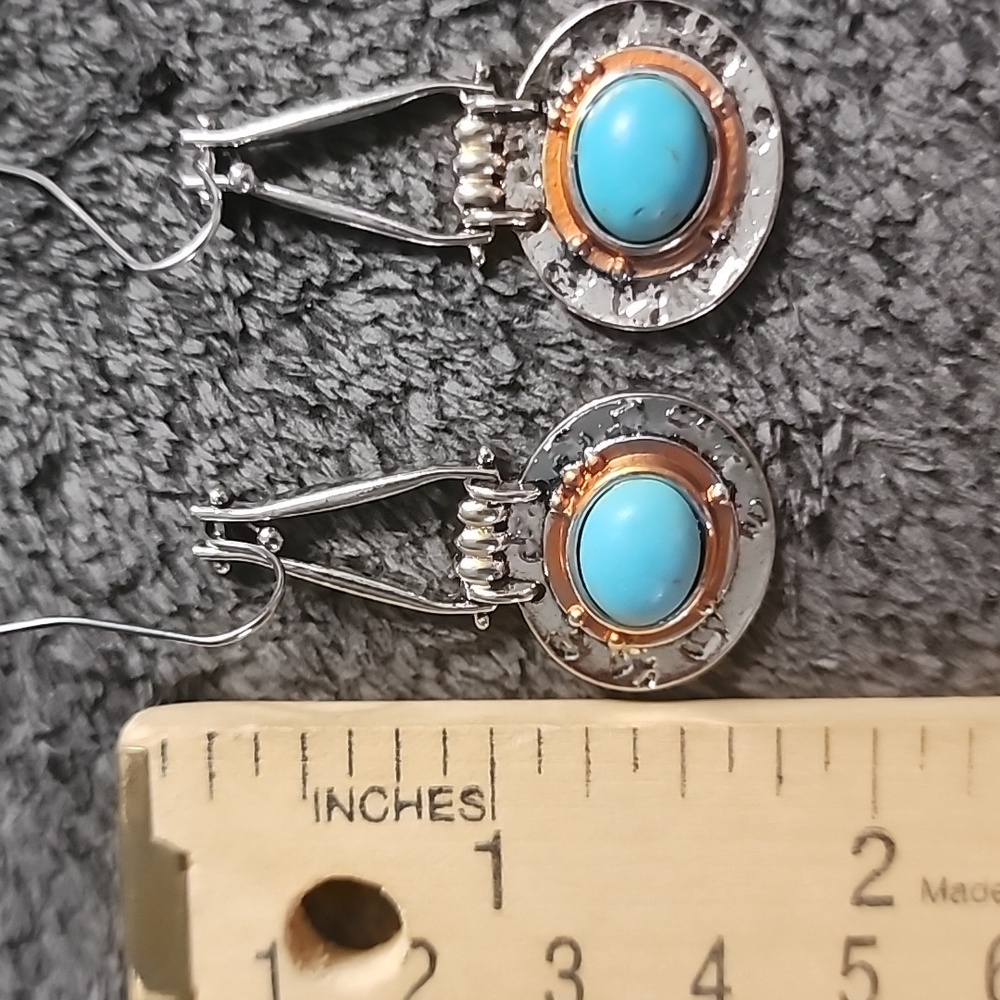 Turquoise Silvertone Dangle Earrings - image 5